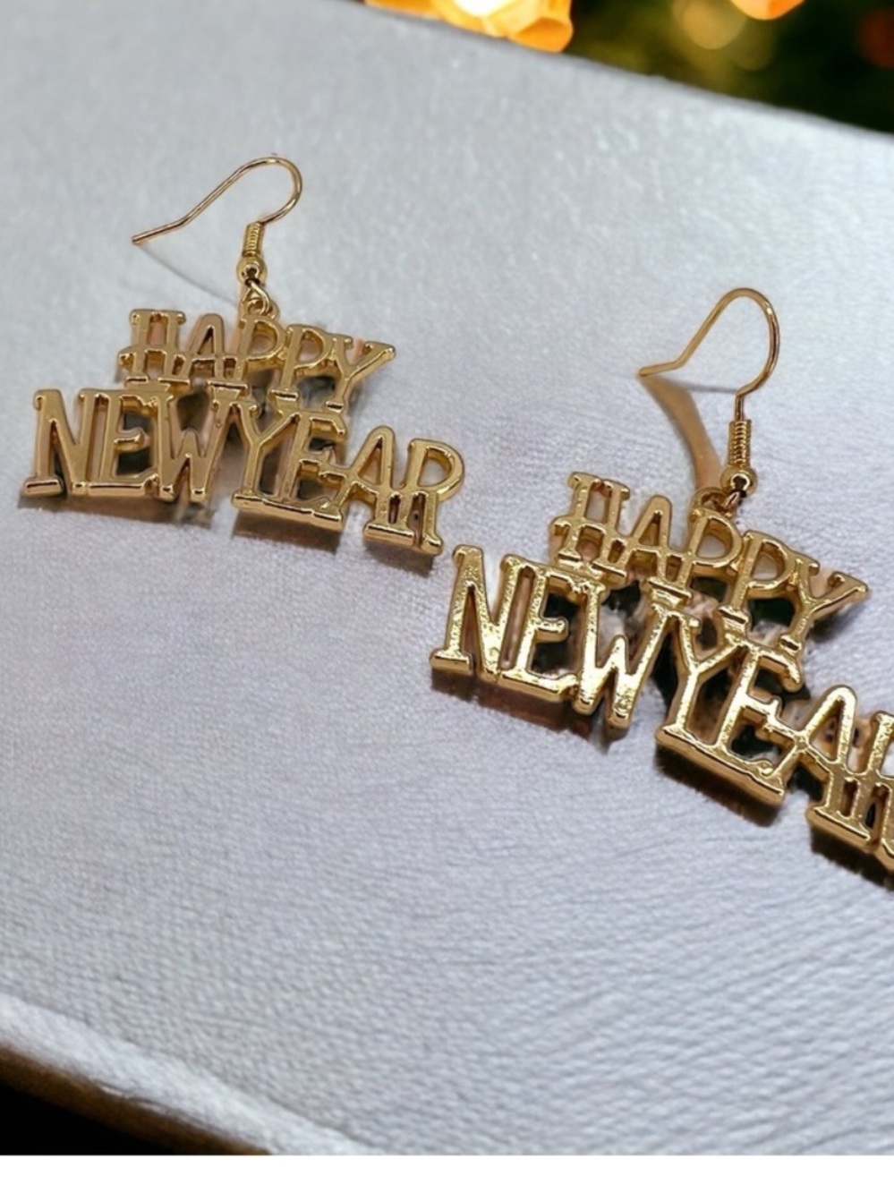 Festive Gold 'Happy New Year' Drop Earrings NWT EuroKatGifts - Picture 5 of 9